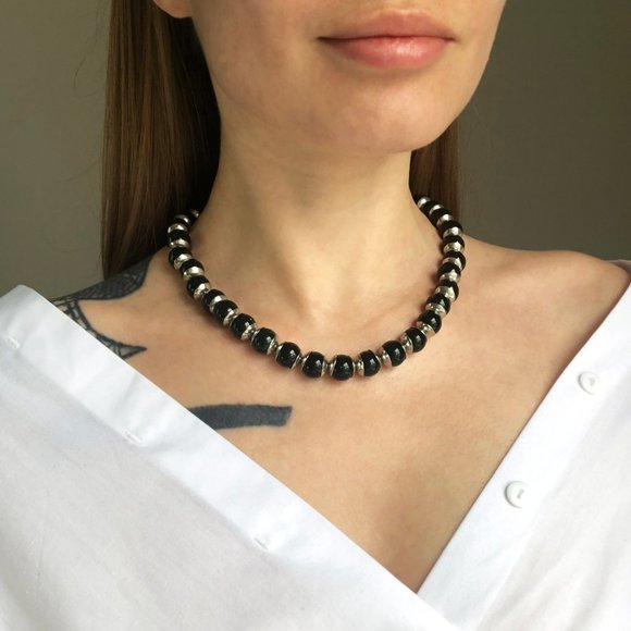 Deep green chunky necklace, statement casual necklace - Picture 2 of 15